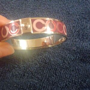 Coach Pink Enamel and Gold-Tone C Logo Bangle Bracelet
